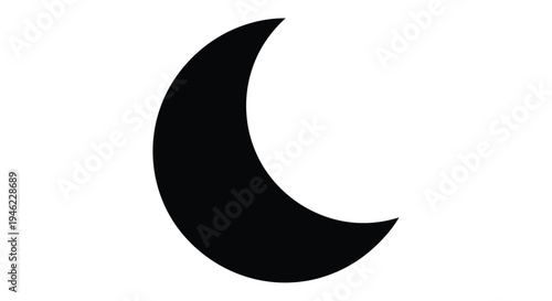 A simple black crescent moon illustration on a stark white background