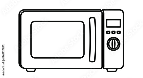 Simple line drawing of a white microwave oven with a handle and control panel