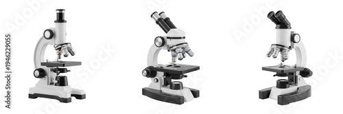 Foto Set of 3D Scientific Microscopes, Binocular and Monocular Laboratory Equipment I