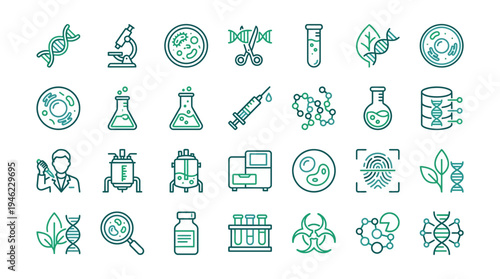 Collection of Scientific Laboratory Equipment and Chemical Icons. Vector Icons Set