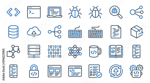 Collection of Technology and Data Icons for Digital Interface Design. Vector Icons Set