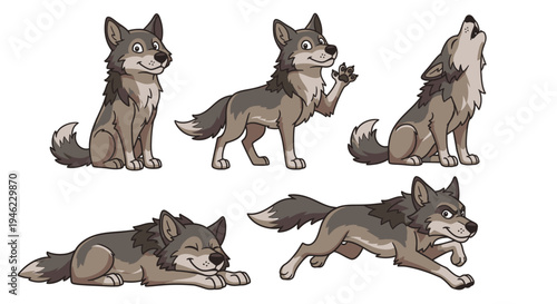 Dire Wolf Various Poses Cartoon Vector Character