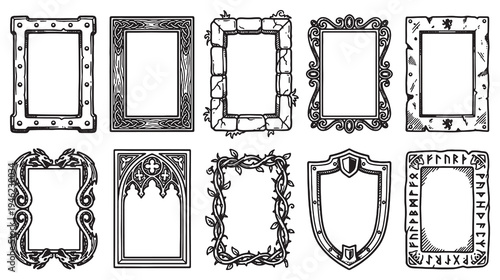 Collection of Ten Decorative Ornate Frames and Borders in Black and White.