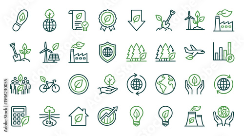 Environmental Sustainability and Renewable Energy Icons Collection. Vector Icons Set