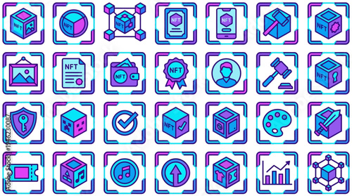 Futuristic Technology Icons Set with Digital Interface Elements. Vector Icons Set
