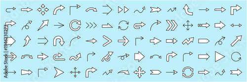 矢印のベクターイラストセット。アイコン、シンプル、線画