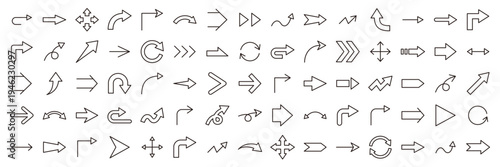 矢印のベクターイラストセット。アイコン、シンプル、線画