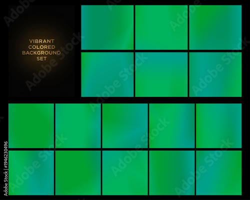 Vibrant green gradient vector panels paired with an ornate black title cover, perfect for eco branding, spring promotions, or energetic digital designs.	
