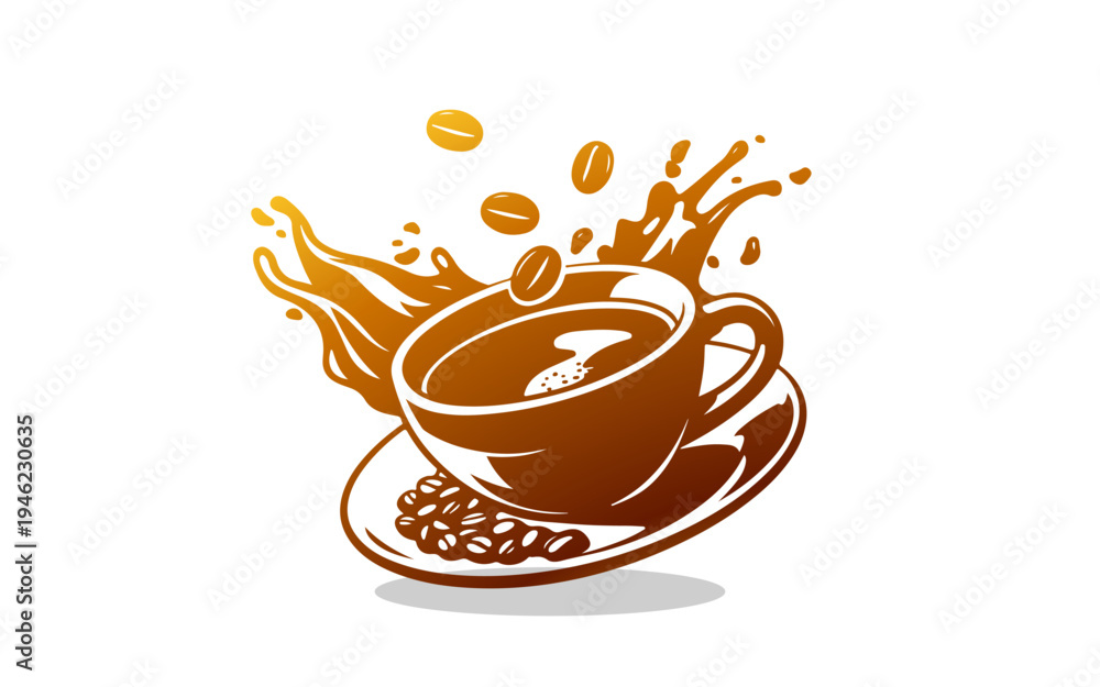 Obraz premium Decorative Modern Cup Illustration With Golden Finish