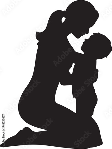 Mother Hugging Child Heartwarming Silhouette