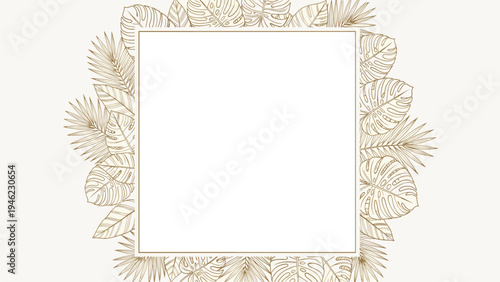 Tropical Leaf Border Frame Design Template, Elegant Botanical Invitation Background