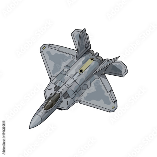 F-22 Raptor Air Superiority Stealth Fighter Jet Flat Vector Graphic Isolated on White.
