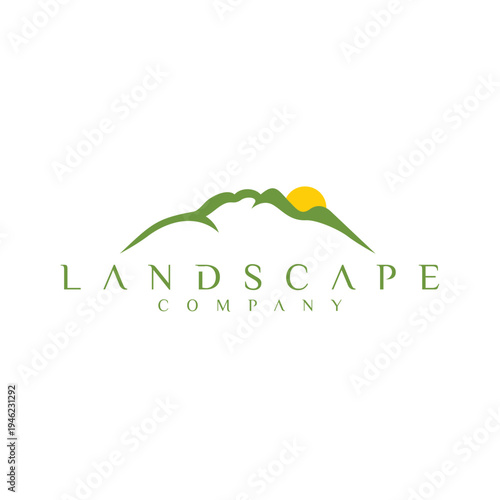 Beautiful Green Mountain Landscape with Sunrise Logo Design for Company