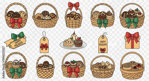 Collection of Delicious Baked Goods in Festive Baskets, Perfect for Holiday Gifting and Celebrations