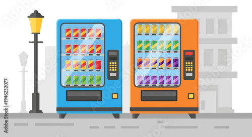 Flat Vector Illustration of Two Vending Machines on a City Street