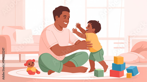 Vector illustration of a father playing with his child