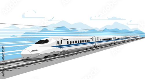 High Speed Bullet Train Moving Fast on Tracks