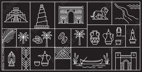 Ancient Mesopotamian Civilization Symbols and Icons Collection.