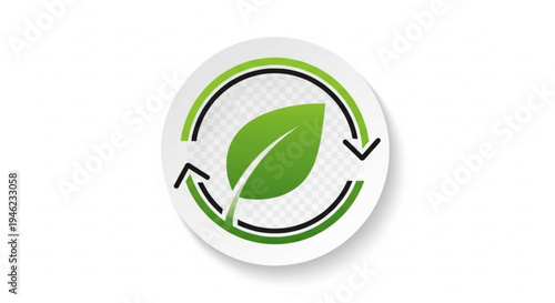 Eco friendly leaf recycling symbol with green and black arrows on white background for sustainable practices