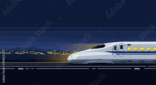 Pixel Art High Speed Train Traveling at Night