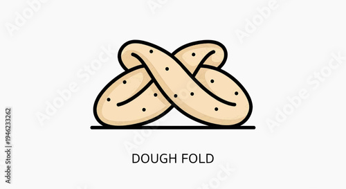 Simple flat line art vector icon of a twisted dough fold, ready for baking, illustrating culinary preparation or a delicious baked good