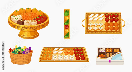 Collection of Various Indian Sweets and Desserts Arranged on Trays and Platters