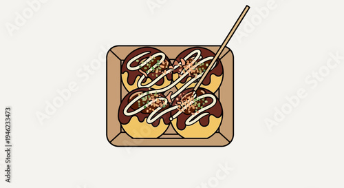 Takoyaki Octopus Balls in Paper Tray Illustration