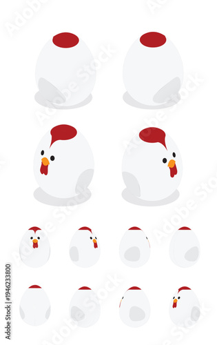 Egg Hen Chicken Easter Isometric Spinning Animation Frame