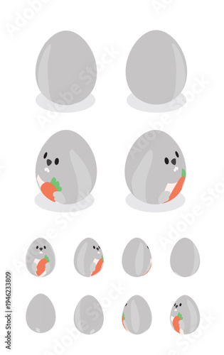 Egg Rabbit Grey Easter Isometric Spinning Animation Frame