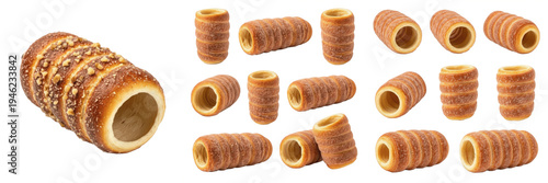 Cuadro en lienzo Set and collection of traditional chimney cake trdelnik with nuts and cinnamon s