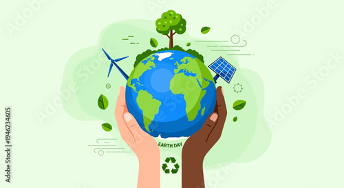 Earth Globe Held by Hands Representing Environmental Care.