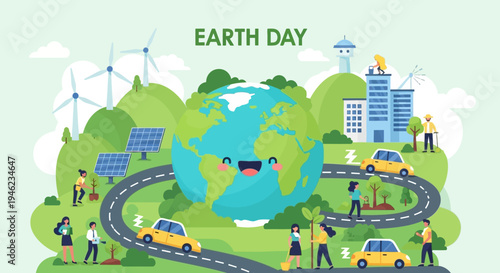 Planet Earth Cartoon Illustration Emphasizing Environmental Theme.