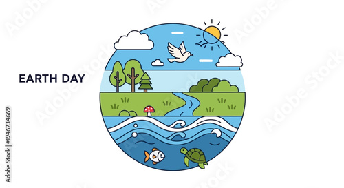 Earth Day Landscape Illustration Celebrating Planet Nature.