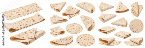 Foto Set and collection of fresh traditional lavash flatbread and pita bread pieces i