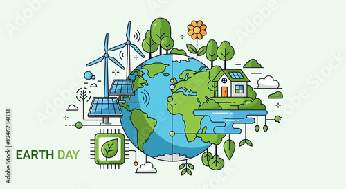 Earth Surrounded by Sustainable Eco World Elements.