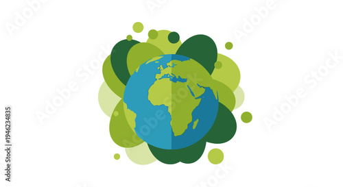 Earth Globe With Green Leaves Abstract Illustration.