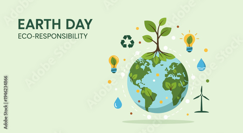 Earth Globe With Sprout Emphasizing Eco Responsibility.