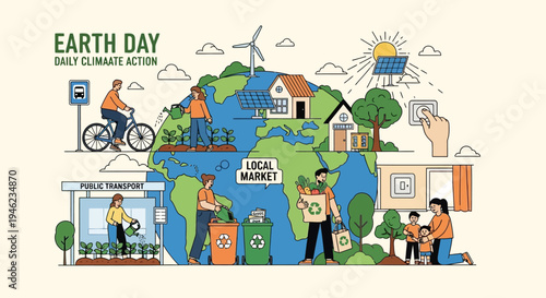 Earth Day Illustration Emphasizing Environmental Awareness And Action.