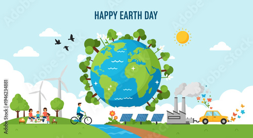 Earth Day Globe Illustration Highlighting Planet Environment.