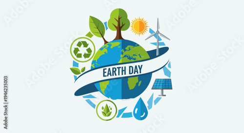 Earth Day Environmental Celebration Illustration With Globe Leaves.
