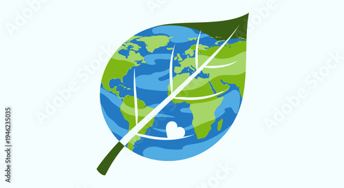 Global Earth Globe With Wind Turbine And Leaf Icon.