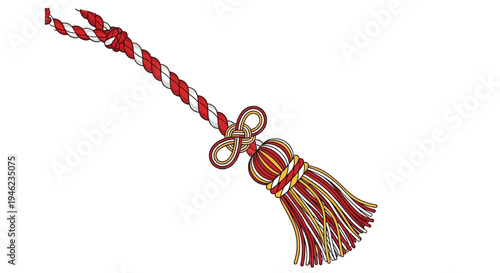 Decorative Red and White Rope Tassel with Ornate Knot