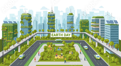 earth day urban park celebration illustration.