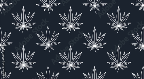 Seamless Pattern of Hand Drawn Cannabis Leaves on Dark Background