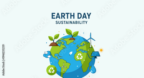 Earth Day Sustainability Illustration Featuring Green Earth.