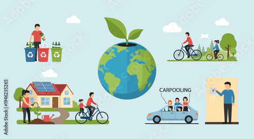 Sustainable living and environmental stewardship illustration.