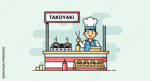 Takoyaki Street Food Vendor Stall Illustration