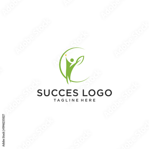 Stylized green logo depicting a triumphant figure embracing nature and vitality for success