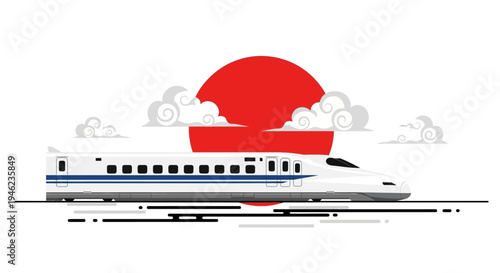 Japanese Shinkansen High-Speed Bullet Train Vector Illustration