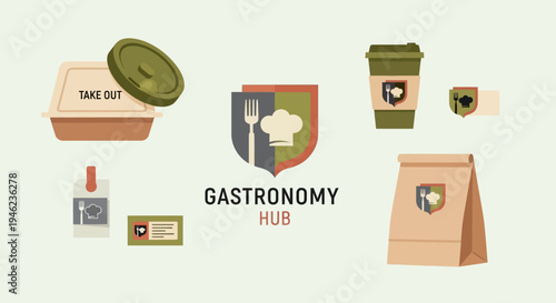 Gastronomy Hub Branding Mockup with Food Packaging and Logo Design